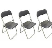 3xPADDED METAL FOLDING CHAIRS PARTIES OFFICES SCHOOLS - BLACK SET OF 3