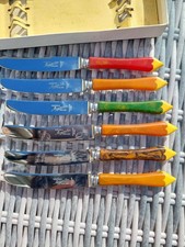 Vintage Sheffield Stainless Steel Multi Colour Handled Butter Knives by Majestic