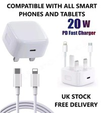 For iPhone 15 14 13 12 11 Pro XR X Fast Charging 20W USB-C PD Plug Charger Cable