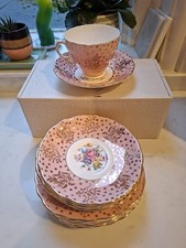 Vintage Colclough Bone China Tea Set – Pink & Gold Floral pattern –England 1960s