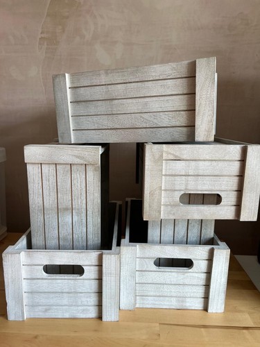 White wash wooden crates - wooden, x6