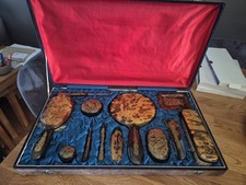 VNTAGE CHINESE 12 PIECE FAUX TORTOISESHELL DRESSING TABLE SET. DRAGON DESIGN.