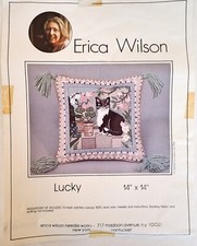 Erica Wilson Needlepoint / Tapestry Kit - Lucky Cat 14" x 14" - Started   1985