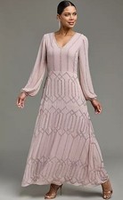 KALEIDOSCOPE Beaded Maxi Dress in Blush UK 14 (fm195-1)