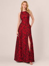 Adrianna Papell Beaded Jacquard Maxi Dress Black/Red UK 8 Nwt 