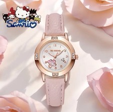 NEW SANRIO MY MELODY ROSE GOLD WATCH 8 DIAMANTÉS & FAUX LEATHER STRAP ~ PINK 