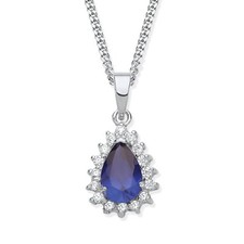 Sterling Silver Blue Sapphire Pear Cluster Pendant Necklace ~ Choice of Chain