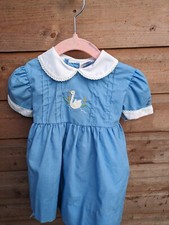 Vintage blue duck dress baby girl Michael de Leon French  m 3-6 months collared
