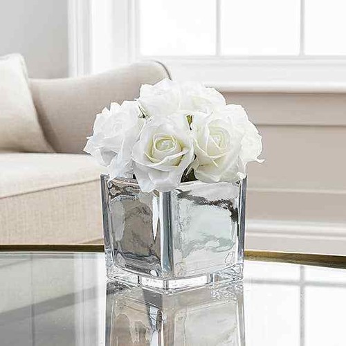White roses mirror cube - in,