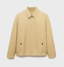 Mango Man Beige Linen‑Blend Harrington Jacket Panarea Size S – Zip Front, New