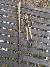 Vintage Brass Fire Poker and Tongs