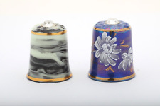 2x Crystal Topped Rockingham Floral Lustre & Whieldon Black Agate Thimbles