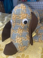 Handmade Vintage dog doorstop hound wool 1970s Plush Toy  Straw Filled 17” Long