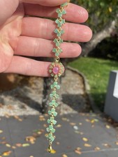 9ct Gold On Silver Cabochon Ruby & Emerald Exceptional Bracelet 16.6 G 925￼￼