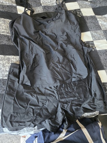 Black tankini with bottoms - tankini,
