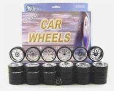 6 SETS OF 4 CHROME 1/18 SCALE WHEELS & TYRES FOR 1/18 SCALE MODEL APPRX 4CM WIDE