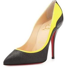 Christian Louboutin TUCSY 100 Glitter Jazz Heels Pumps Shoes Black Yellow $845