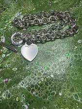 Tiffany & Co 925 Sterling Silver Heart Tag Toggle Necklace Women Xmas Gift
