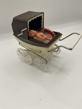 VINTAGE LUNDBY DOLLS HOUSE FURNITURE DOLLS PRAM AND BABY