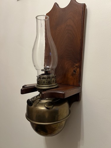 Antique veritas brass oil lamp - veritas,