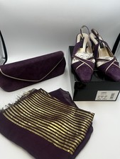 Jacques Vert Purple Plum Suede Slingback Shoes UK 6 & Matching Bag & Scarf