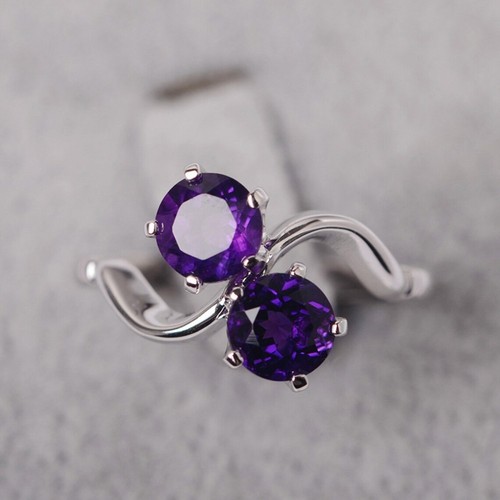 Two stone amethyst - amethyst, ring