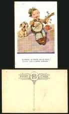 Comic Old Postcard DOG Guitar Boy Music Penny Serenade