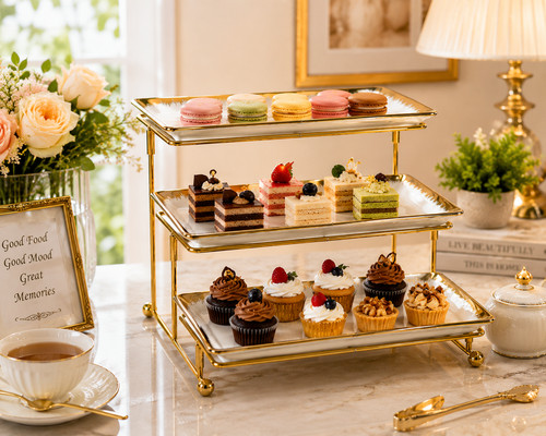 Gold ceramic tier dessert - gold,
