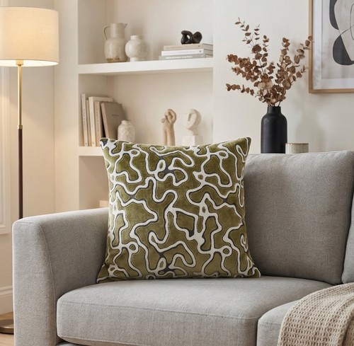 Olive green abstract cushion - green,