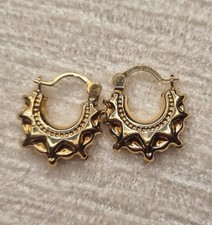 9ct NEW Yellow Gold Victorian Style Gypsy Creole Earrings 1.3 x 1.6cm 