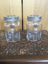 Beautiful Pair Of Glass Mugs With Stencil Metal Lid