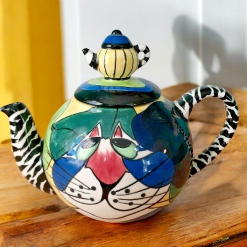 Cat teapot zebra - zebra, w/