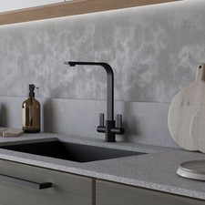 Twin Lever Kitchen Mono Mixer Sink Tap Swivel Spout Designer- 1/4 Turn-Flex Tail