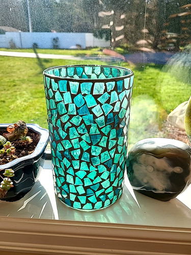 Large glass mosaic candle - large,
