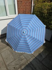 Vintage 80s Parasol Sun Umbrella Striped Kitsch Garden Table - Beach - Camping 