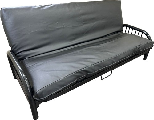 Black leather vinyl full futon - leather,