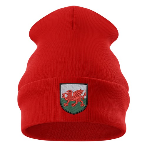 Embroidered wales badge beanie - wales,