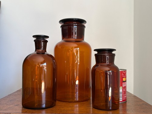 Large amber glass apothecary - large,