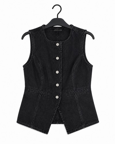 Black denim waistcoat - black,