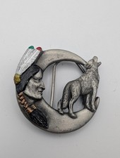 Vintage Wolf Howling Native American Indian Moon Belt Buckle - 3003 - 1992