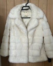 Retro Vintage Astraka Made In Britain White Cream Faux Fur Jacket Size 12 Bride