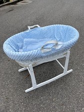 Clair de Lune Dimple White Wicker Moses Basket  68 x 30 cm (Blue) + Stand