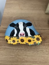 New large handmade hand painted cow stone rock Christmas gift cow themed 