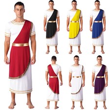 Mens Ancient Greek Toga Costume Short Sleeve Roman Robe Halloween Fancy Dress
