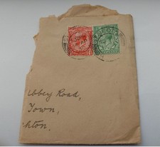 1p and half p stamps - King George V period - on part envelope - dated 1930 