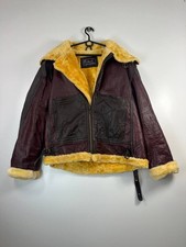 Real Leather Shearling Aviator Jacket Brown Faux Fur Lined Vintage Mens Size XL
