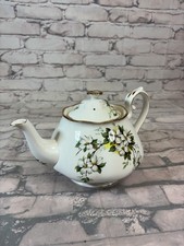 Royal Albert White Dogwood Small Teapot Brushed Gold Bone China England 