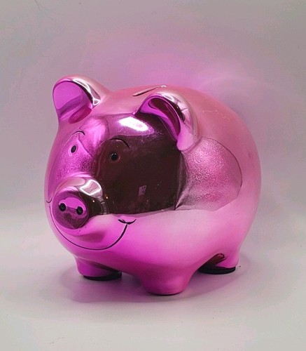 Metallic pink piggy bank - bank, money