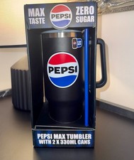 NEW Pepsi Max Steel Tumbler Cup 1200ml capacity with 2 x 330ml Cans & Blue Straw