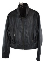 TOPSHOP Black Leather Jacket size Uk 14 Womens Full Zip Bomber Casual Outdoors